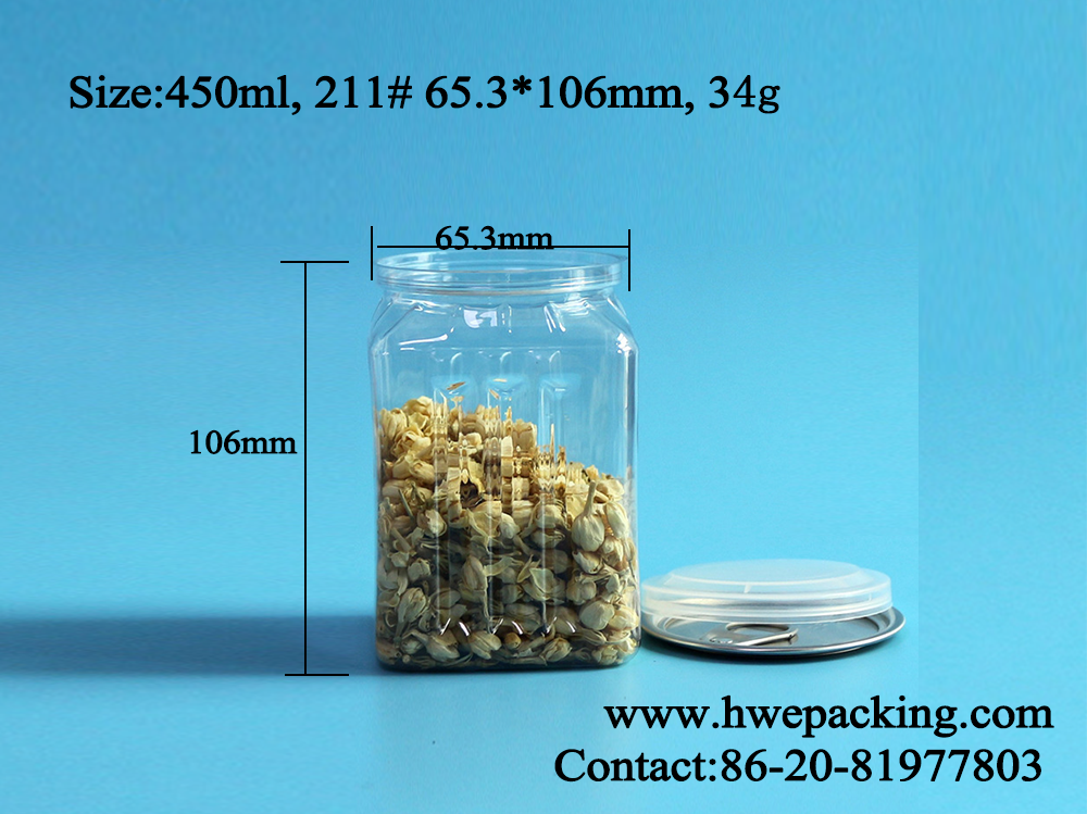 EOE Disposable Plastic Food Cans 450ml Square PET Food Grade