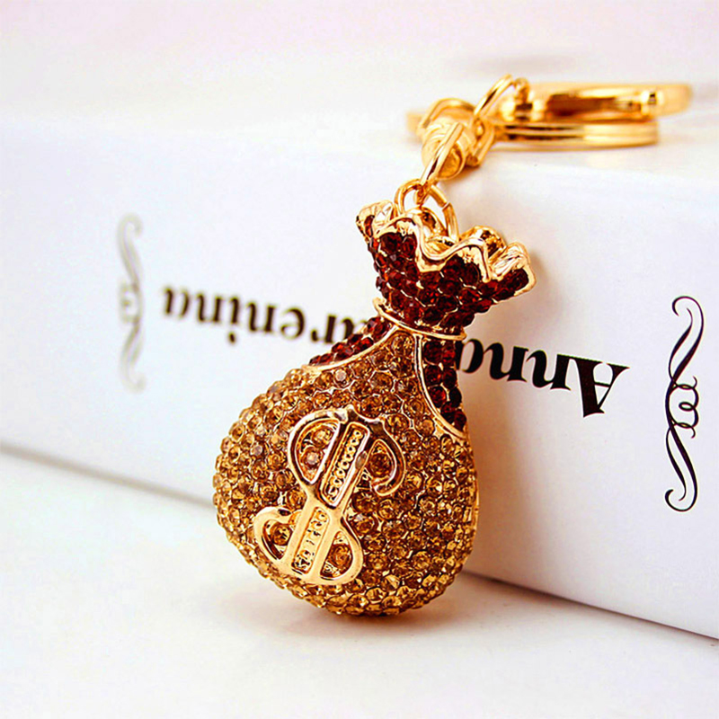 Money Bag Key Chain Ornaments Silk Screen Printing Diamond 50mm Wide
