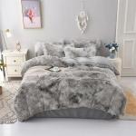 Blue Tie Dye Gradient Shaggy Warm Mink Velvet Duvet Bedding Set for Winter 500TC