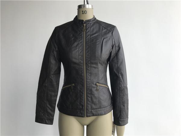 Buy cheap Chocolate Womens Pu Leather Coat Pleather Jacket With Embroidery / Ingot Tw75839 from wholesalers