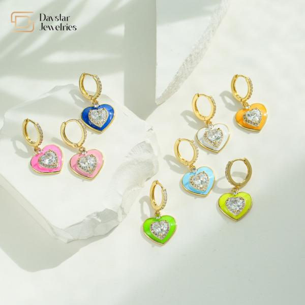 Buy cheap Heart Diamond 14K Gold Plated Jewelry Colorful Enamel Pendant Earrings from wholesalers