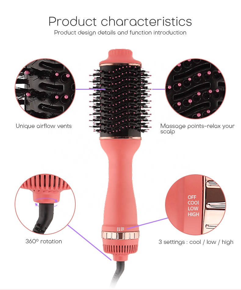 3 In 1 Hot Air Hair Comb Blow Dryer One Step Non Disposable Round Shape