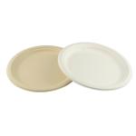 Disposable Surgacane Bagasse Pulp Round Food Plate 8.75 Inch In White And Nature