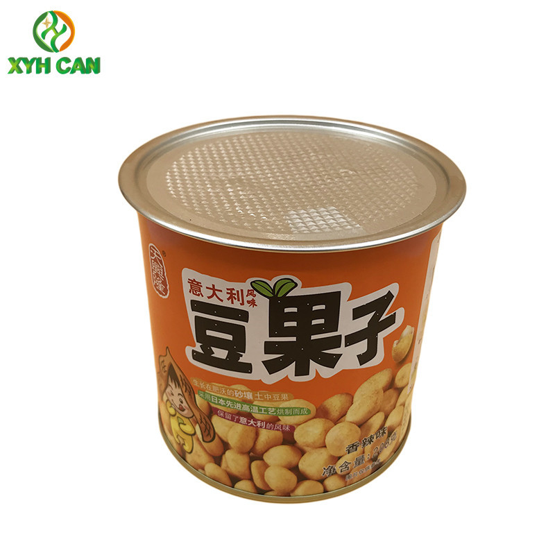 Custom Tin Cans for Snack Food Grade 99mm Diameter with Plastic Cover