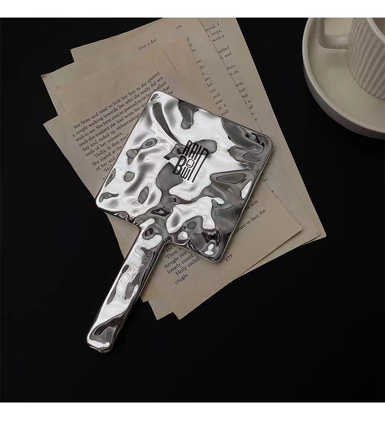 10.5*19*1cm Custom Logo Hand Held Mirror for Daily Makeup in Silver Square Shape