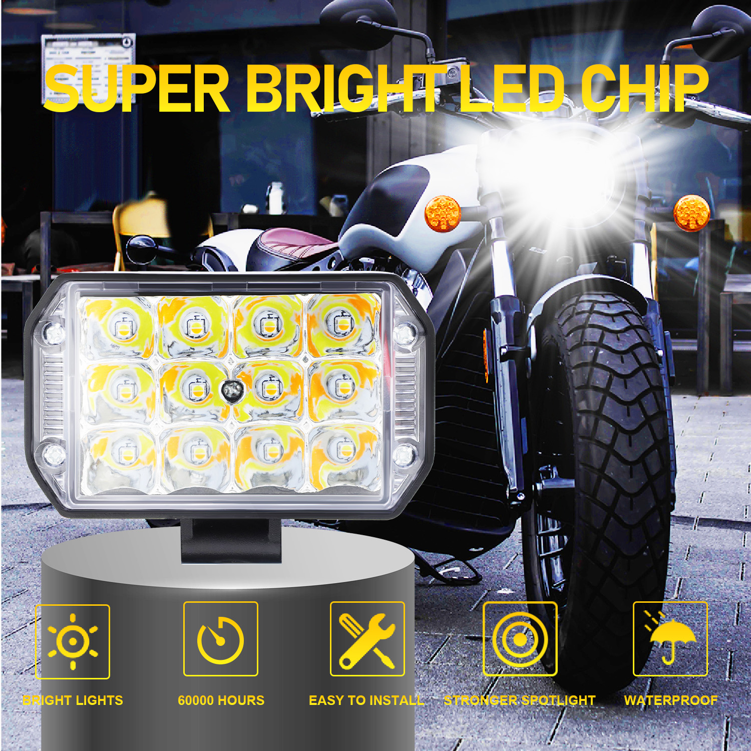 12 Beam 4 Inch White Yellow Flash LED Light For Motorcycle Accessories