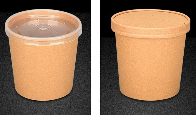 Brown Disposable Paper Soup Bowl Takeout Round Paper Soup Cup With Lids