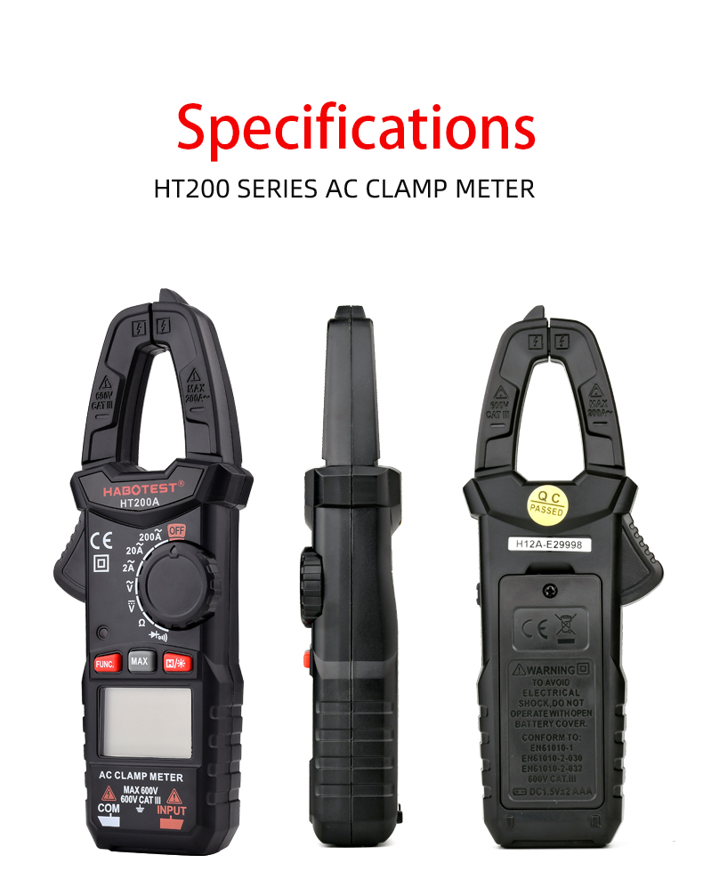 600 Volt 200A 2000 Counts 20nF Digital Clamp Meters