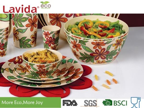 Buy cheap Formaldehyde Free Bamboo Salad Serving Set Round Shape Acidproof Rustic Texture from wholesalers