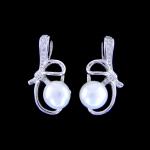 Bulk Customized Silver Pearl Earrings Jewelry Flowers Shape For Girl