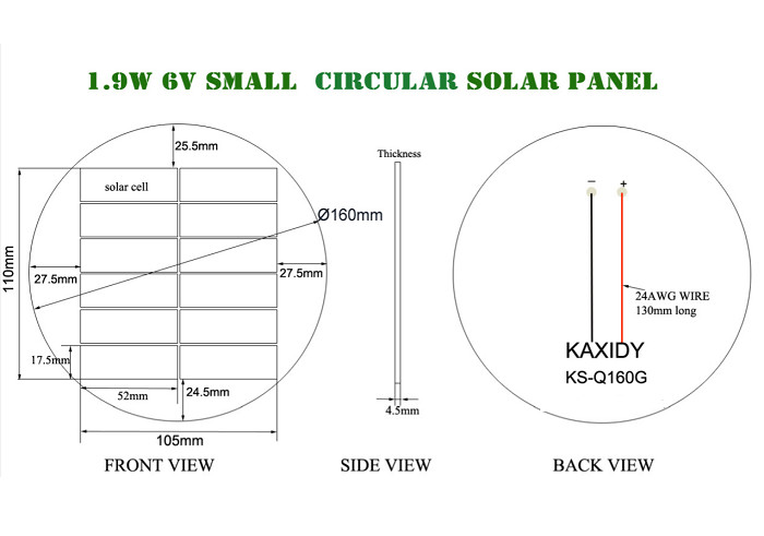 Black 2 Watt Round Solar Panel No Frame Charger For Mini Traffic Light