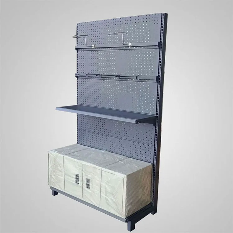 Factory Custom Size Color frosted gray hole backboard grocery shelving with cabinet