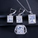 Fashion Square Shiny Rhinestones Necklace Ring Earrings Wedding Jewelry Elegant