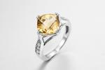 925 Silver Natural Citrine AAA Grade CZ Fashion Rings Lightweight 2.5g
