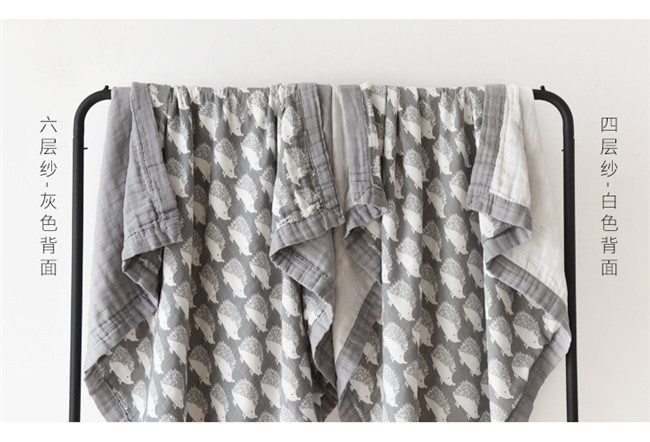 Hedgehog Printed Infant Muslin Blankets Soft Plain Style Large Blankets For Summer
