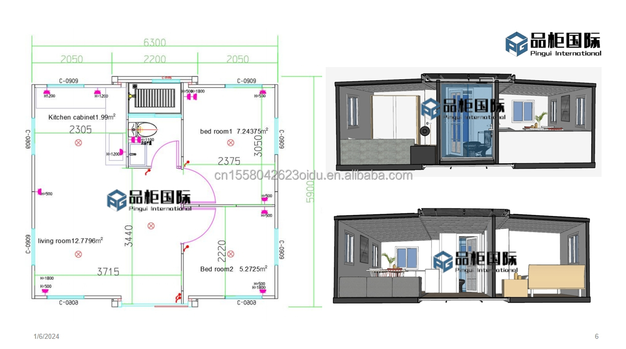 Wooden Houses in Customized Color EU Prefabricated 20ft Three Bedroom Expansion House