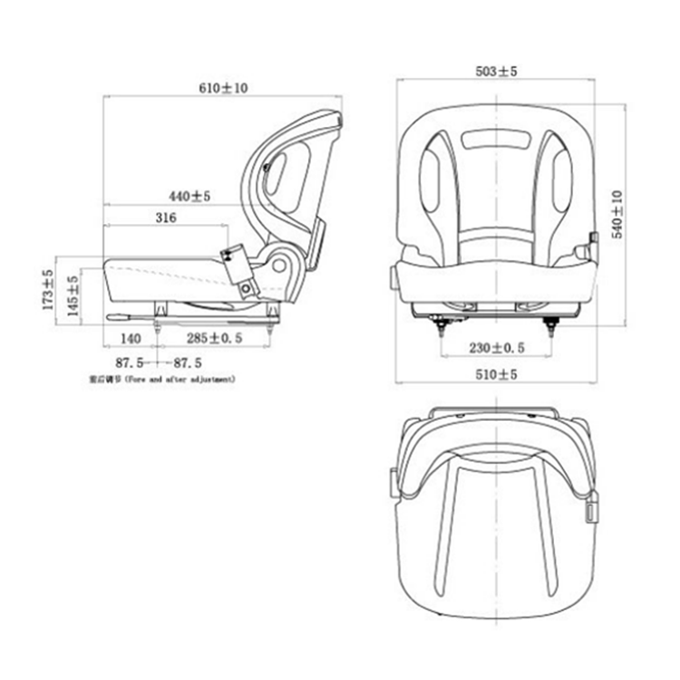 Replacement Forklift Truck Spare Parts , PVC / Leather Black Color Forklift Truck Seats