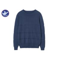 Buy cheap Plain Color Stripes Blue Cable Knit Sweater Mens Round Neck Navy Stylish Jumper product