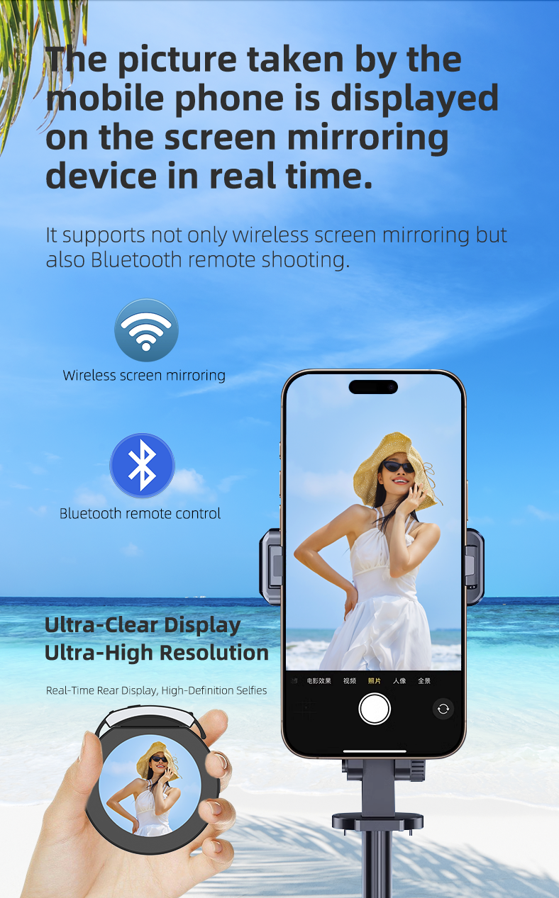 Magnetic Selfie Monitor Screen With Bluetooth Selfie Remote 2 In 1 For IPhone 15 16Pro Max