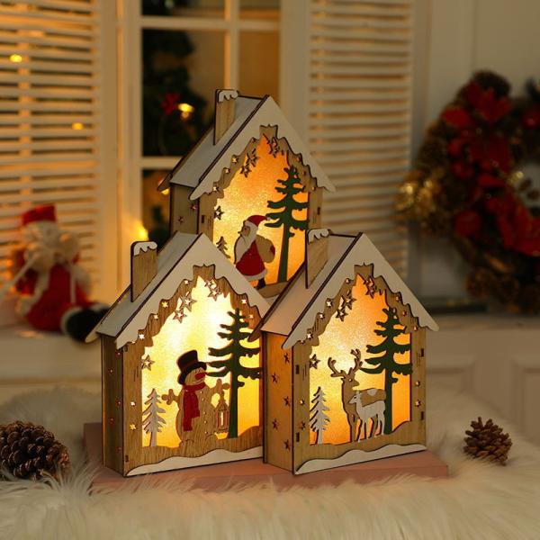 Buy cheap Christmas LED Light Wooden House Luminous Cabin Merry Christmas Decorations for Home Tree Ornaments Kids Gifts from wholesalers