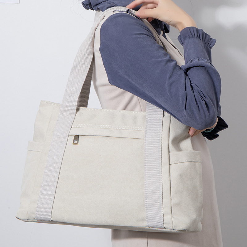Fashion Women Canvas Shopping Bag Ladies Casual Shoulder Handbag Reusable Large Capacity Eco-Friendly Tote Bag
