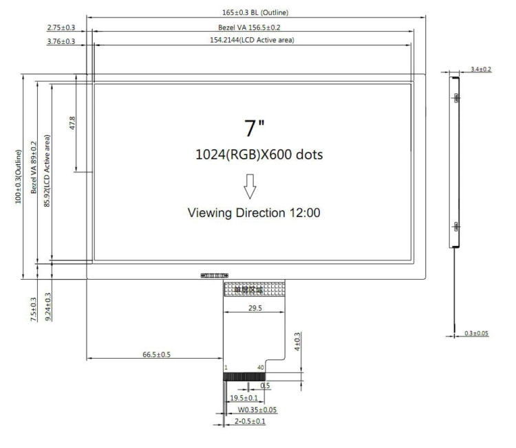 50pin RGB TFT LCD Display 7 Inch TFT LCD Module 1024x600 LCD For Home Automation