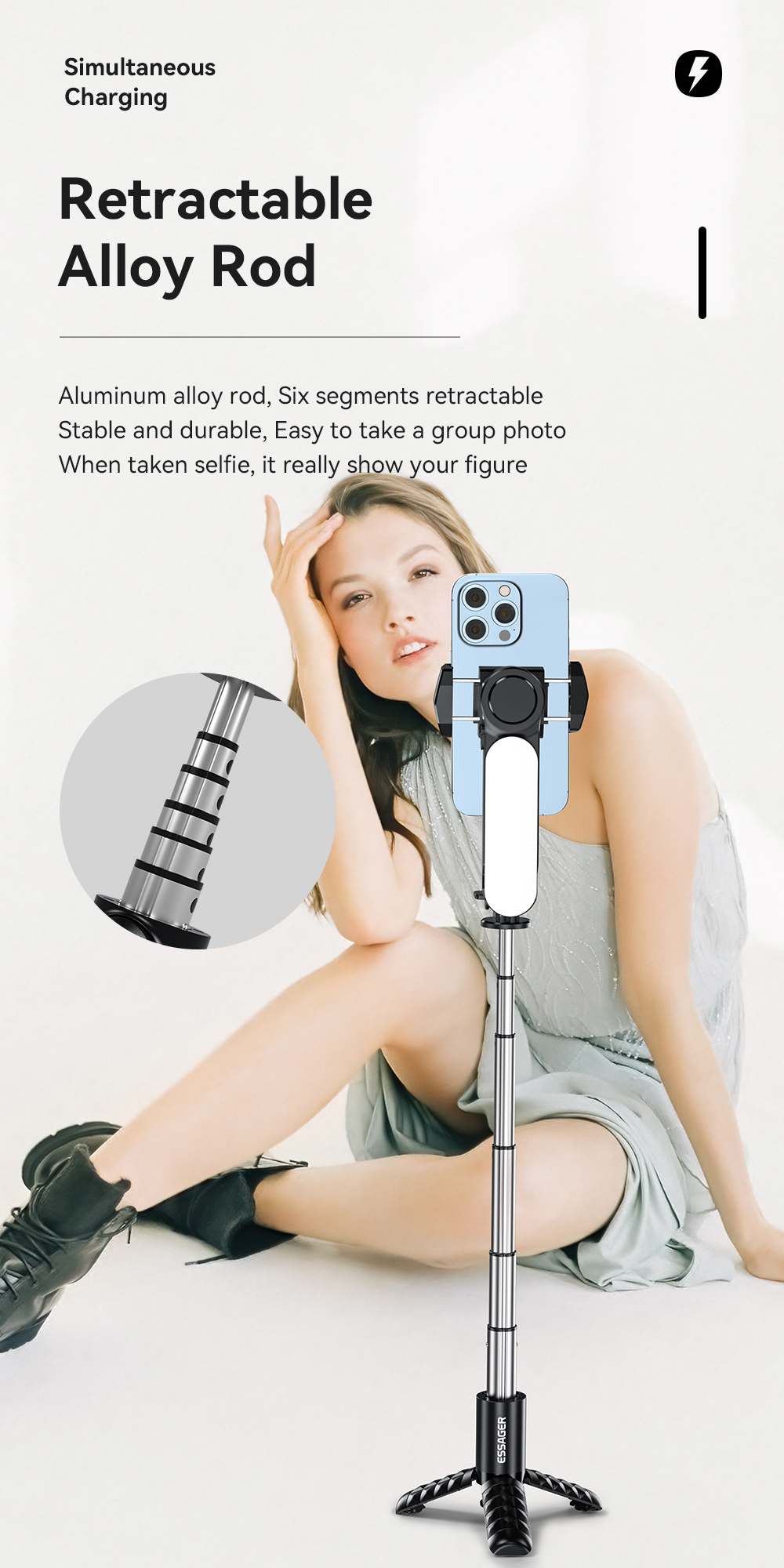Essager 2022 Yunxiang Single-axis Gimbal Stabilizer Phone Holder With LED Fill Light Handheld Mobile Phone Stand