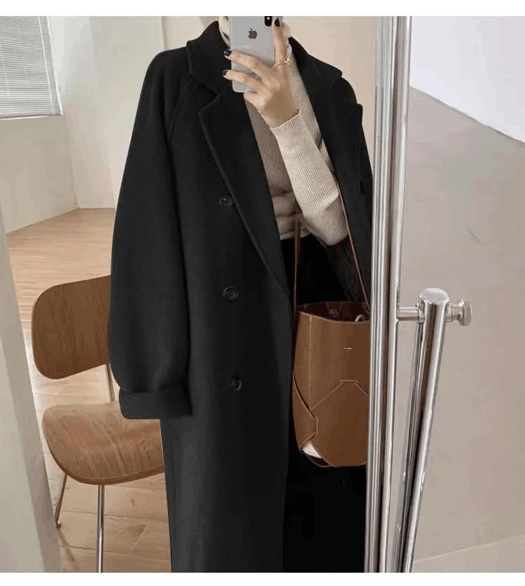 Fall and Winter Woman′s Coats Ladies Jackets Woolen Solid Turn Down Collar Long Coats for Woman