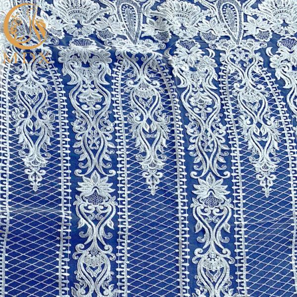 Buy cheap French Sequence White Bridal Sequin Lace Fabric for Wedding Dress from wholesalers