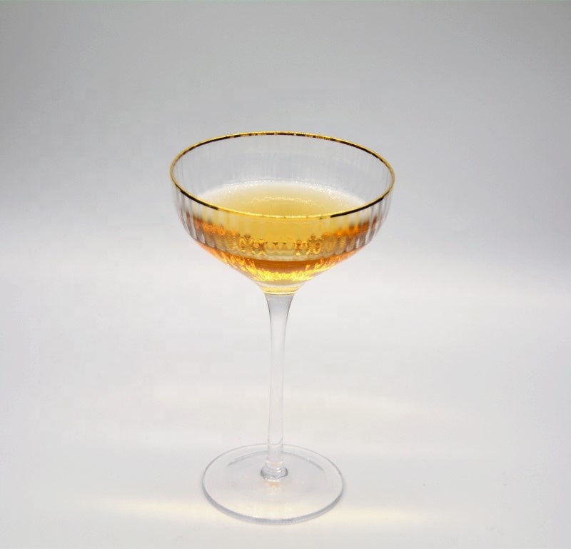 Customize Gold Rim Optical Stripes Crystal Cocktail Glasses