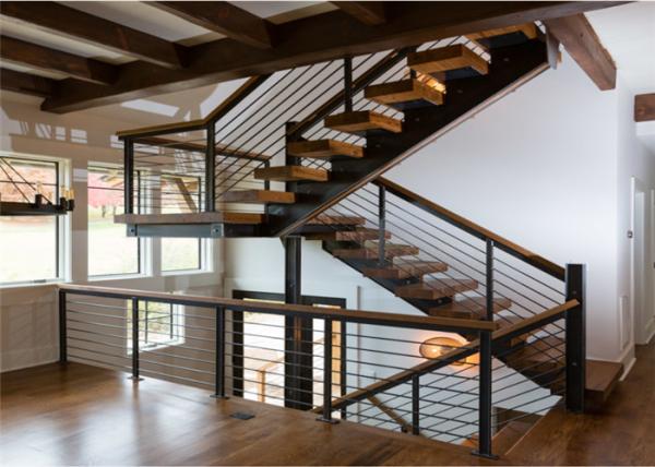 Buy cheap Cable Railing Steel Stringer Wood And Glass Staircase 3 Flights Straight DIY Installation from wholesalers