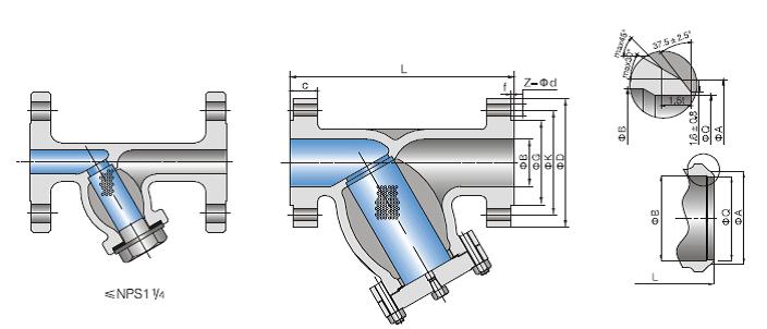 Y Type Strainer Dimensions Drawing 150LB