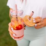 Glass Cups With Lids and Straws -20 Fl Oz- Perfect Size Iced Coffee Cup -