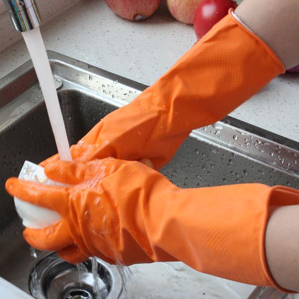 Buy cheap Anti Oil Reusable Long Flock Lined Rubber Gloves , Cotton Lined Dish Gloves from wholesalers