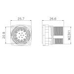 M23 Male Square PA66 Panel Mount Connector Solder Type Zinc Alloy