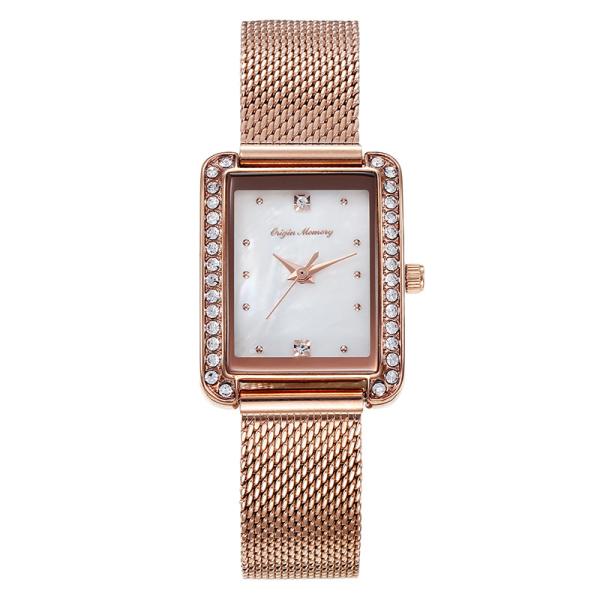 Buy cheap Square SS Mesh Strap Ladies Quartz Watch OEM Rhinestone Rose Gold Waterproof from wholesalers