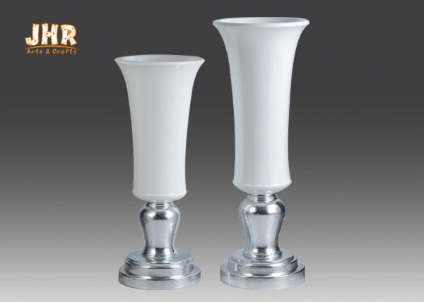Buy cheap White Fiberglass Floor Vases Homewares Decorative Items Silver Leaf Footed Table Vases from wholesalers