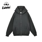 Zip Up Heavyweight Cotton Hoodie Cropped Winter Polyester Solid Male Black