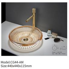 Buy cheap Diamond Design Modern Crystal Glass Wash Basin Round Bathroom Sink from wholesalers