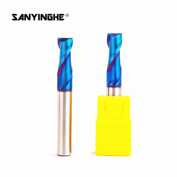 Buy cheap 2 Flutes 3mm Flattened Carbide Square End Mill HRC65 Blue Nano Coating Flat Milling Cutter from wholesalers