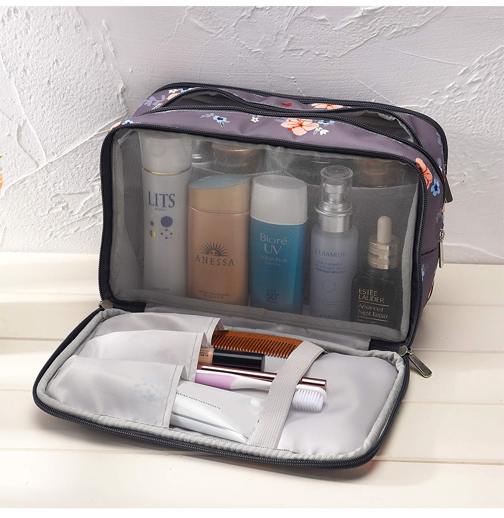 Water Resistant Floral Nylon Toiletry Bags For Girl