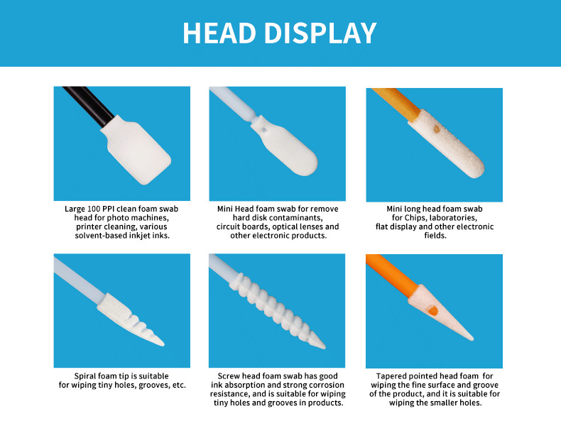 Dust free square rectangle head cleanroom cleaning sponge foam tip swab stick for optical equipment
