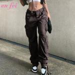 High Quality Vintage Low Waist Streetwear Wide Leg Cargo Pants With Pockets