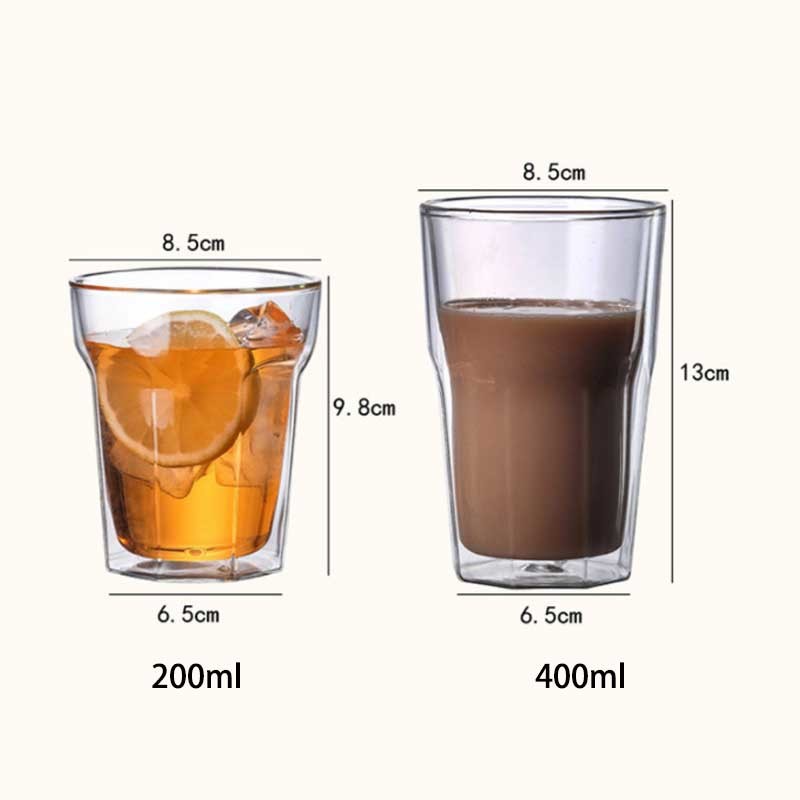 Transparent Borosilicate Glass Double Cup 200ml 400ml For Juice Tea Milk