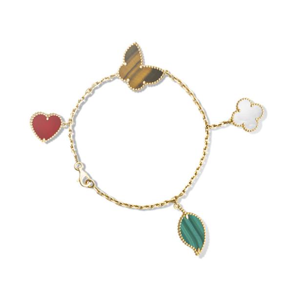 Buy cheap 4 Motifs Lucky Alhambra Bracelet 18k Yellow Gold With Carnelian / Tiger'S Eye Stone from wholesalers