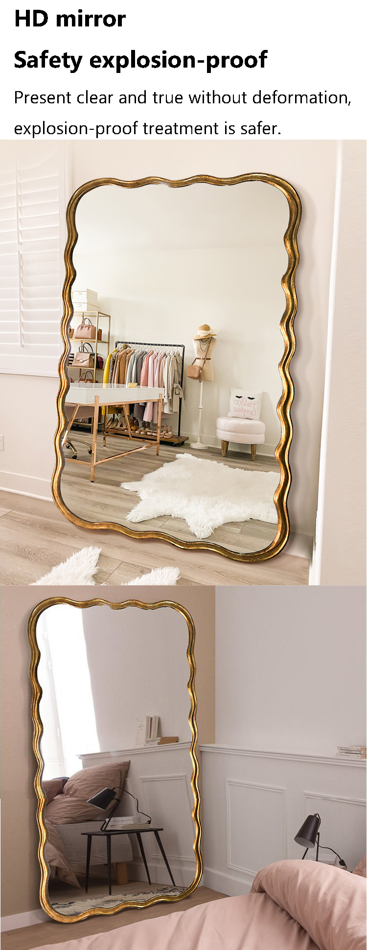 Decorative Bedroom Frameless Floor Length Mirror Wavy cheval