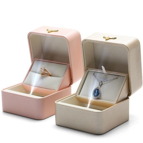 Buy cheap End Creative LED Light-Emitting Lamp Engagement Ring Display Box Single Ring Pendant Jewelry Box Gift Box PU Leather Box from wholesalers