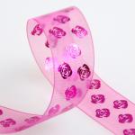 Rose Foil Gold Printed Sheer Ribbon Double Side For Cosmetic Packaging