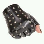 Black PU Leather Studded Lined Biker Punk Driving Fingerless gloves Eyelets