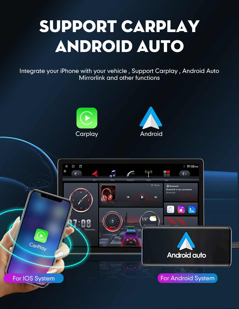 Carplay and GPS Navigator 13inch QLED Android 11 Head Unit for Universal Cars
